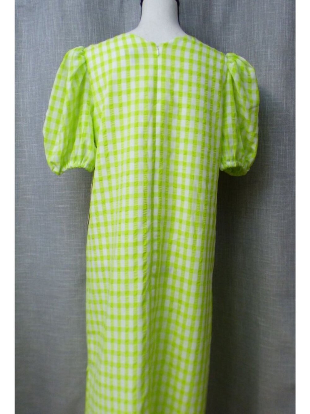 Halogen Puff Sleeve Midi Dress, Lime Green/ White, M - Picture 10 of 11